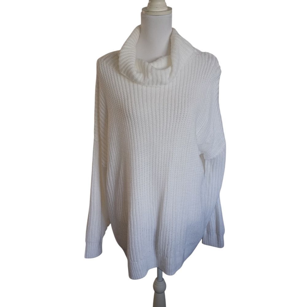Amazon White Turtleneck Rib Knit Sweater Sz.L EUC - Picture 2 of 6